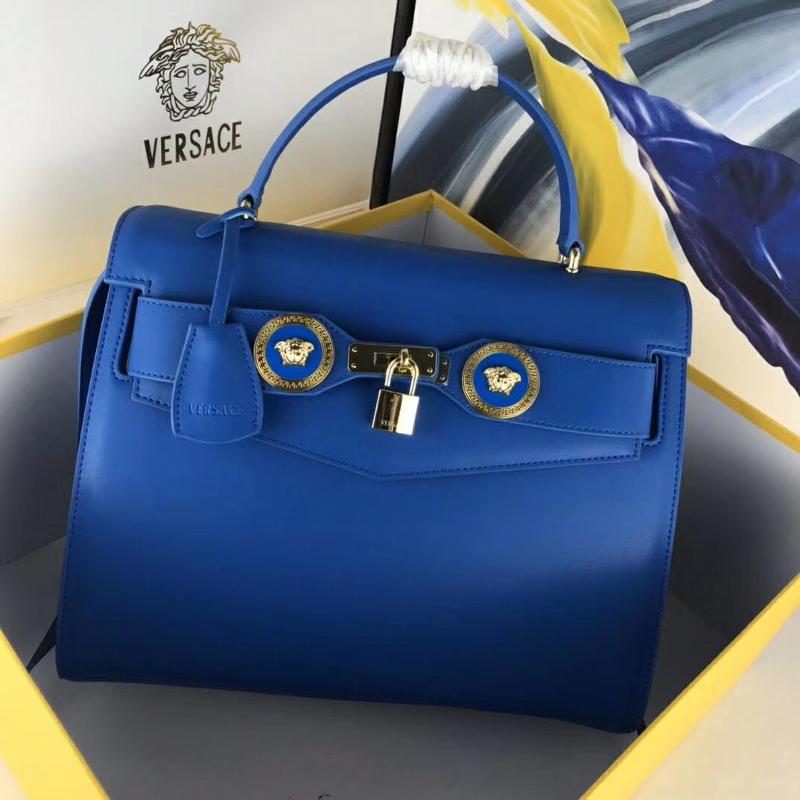 Versace Chain Handbags DBGF311 Full Leather Solid Blue